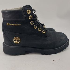 Timberland × Champion 6" Lined Black Suede Boots Size 6